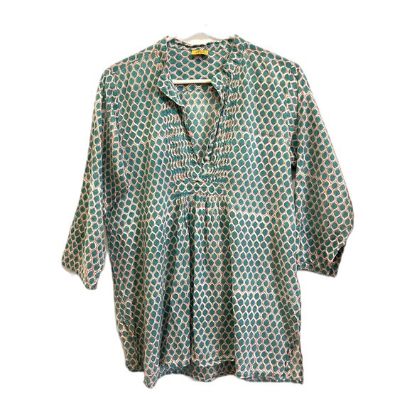 Roberta Roller Rabbit Blue & White Pattern Tunic Blouse Shirt Women’s Sz Medium - Picture 2 of 9